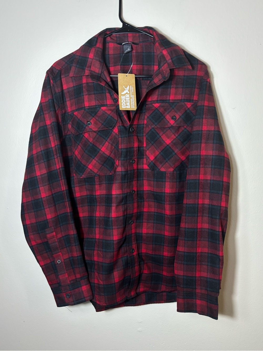 Eddie Bauer Men's Excavation 3.0 Flannel Shirt Red Black Plaid Button Up NWT M